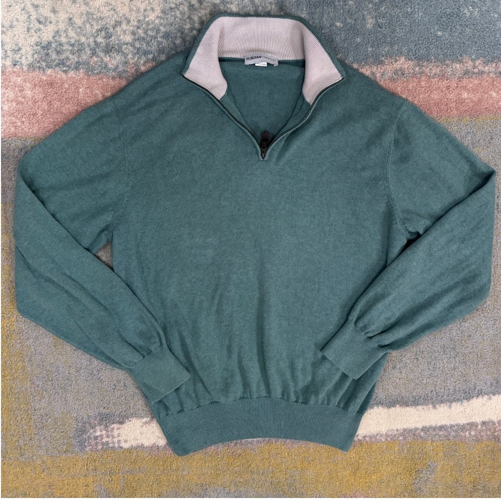 Puritan Cape Cod Mens Quarter Zip Pima Cotton L‎ Sweater Layers 2010s Coastal - Picture 3 of 11